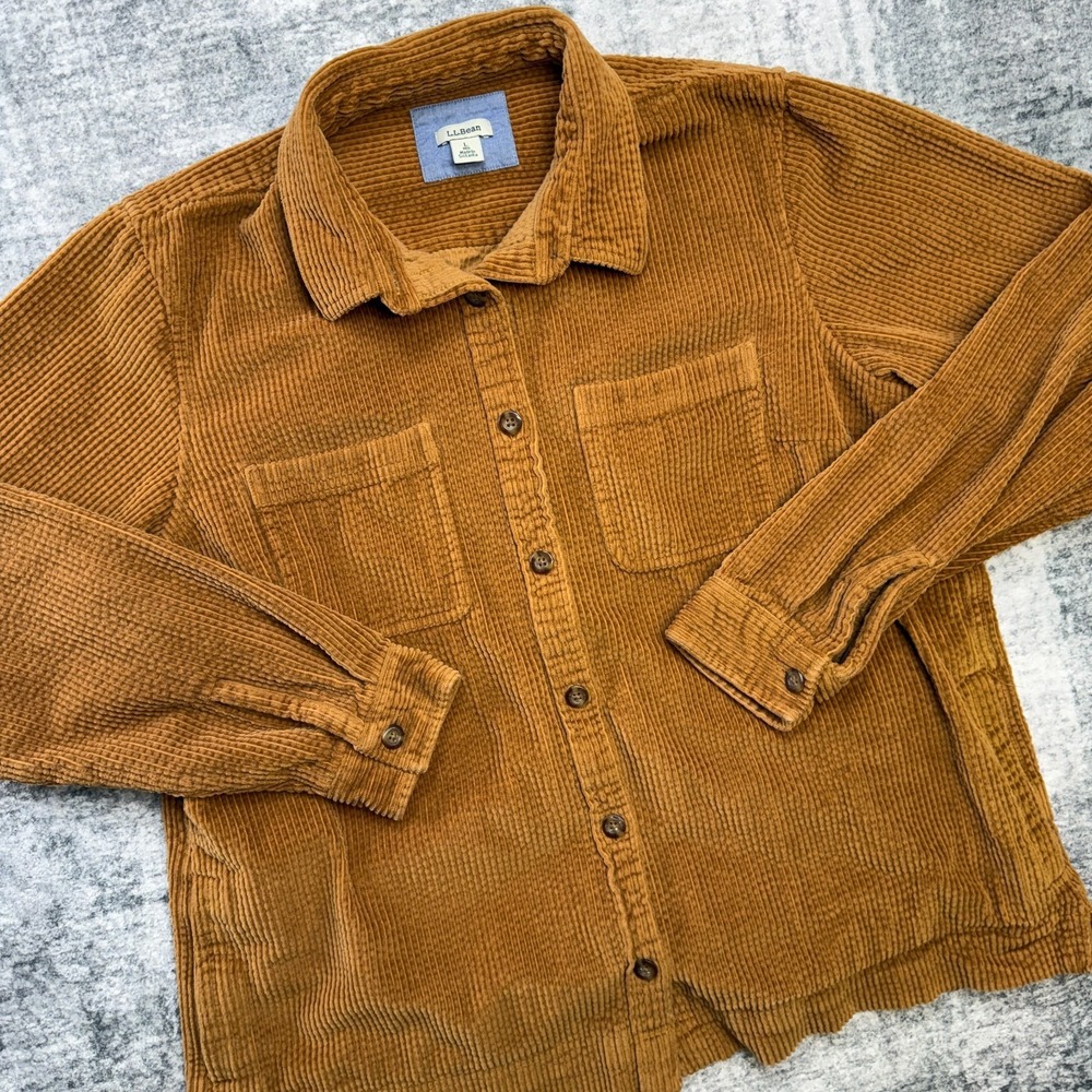 LL Bean Top Womens Large‎ Brown Corduroy Comfort Relaxed Overshirt Wide Wale